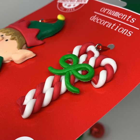 5 pc lot Christmas tree ornaments decorations, elf, candy canes, balls, new - Picture 11 of 16